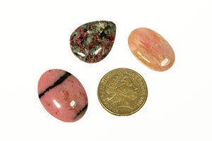 A trio of self-love and self-acceptance –RHODONITE, EUDIALYTE and PINK OPAL cabochons