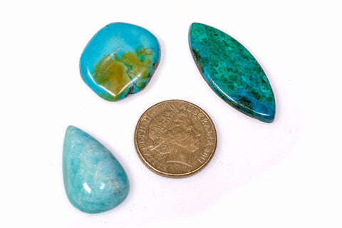 A trio of clear communicators, AMAZONITE, TURQUOISE and CHRYSOCOLLA and MALACHITE