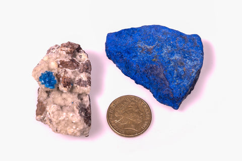 A duo of powerful Blue Ray energies, AZURITE and CAVANSITE specimens