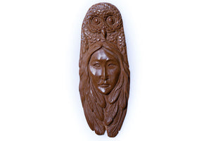 Owl and Native American Indian with leaves carved Woolly Mammoth