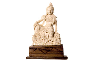 White Tara Goddess carved Woolly Mammoth on wooden stand